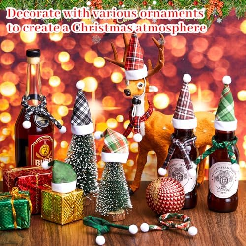 Weewooday 12 Pcs Mini Christmas Santa Hat Scarf Set, Small, Irregular Check - Image 4