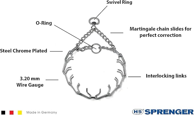 Herm Sprenger Prong Dog Training Collar, 3.2mm x 23in Medium, Ultra-Plus Chrome Plated Steel Pet Pinch Collar No-Pull Collar for Dogs Anti Pull Training Collar Made in Germany