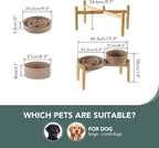 Havniva Elevated Slow Feeder Dog Bowls, Ceramic Dog Bowl Slow Feeder Set | 3.2 Cups Raised Slow Feeding Bowl for Large Breed, 8.2” Dog Water Bowl with Wooden Stand, Puzzle Dog Slow Feeder, Non-slip