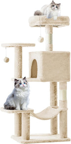Sweetcrispy 44 Inch Cat Tree Tower, Cat Condo with Hammock, Beige | Cat Climbing Tower with Natural Sisal Scratching Posts, Hammock, Pet Condo for Indoor Cats and Kittens Play