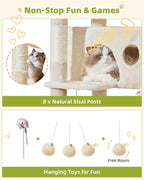 Taoqimiao 76in Cat Tree, Tall Sturdy Cat Tower for Large Indoor Cats MS046M | Easy assembly, Sturdy, Multi Level, Easy Clean, Cozy Condo, Perches, Baskets, Suitable for Kittens and Adult Cats