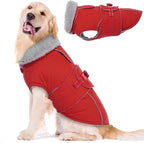 Lelepet Dog Coat Waterproof Dog Jacket Fleece Vest with Adjustable Buckle | Reflective Winter Coats with Adjustable Hook & Loop Closure Cold Weather Coats for Small Medium Large Dogs,Leash Hole Red, XL