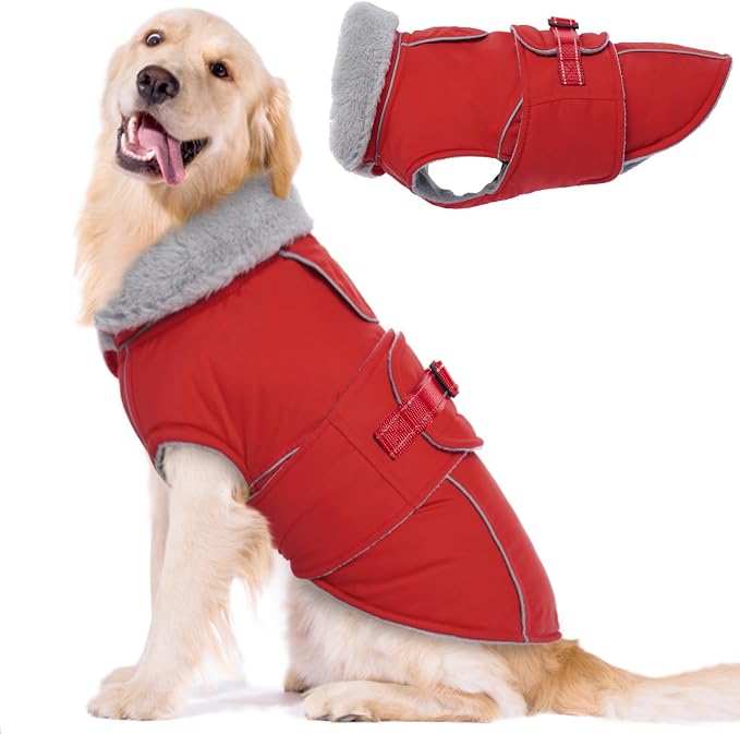 Lelepet Dog Coat Waterproof Dog Jacket Fleece Vest with Adjustable Buckle | Reflective Winter Coats with Adjustable Hook & Loop Closure Cold Weather Coats for Small Medium Large Dogs,Leash Hole, XXXL