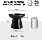 Ceramic Elevated Cat Bowls - 6.2 Inch Extra Wide Raised Cat Food and Water Bowl Set for Indoor Cats, Whisker-Friendly Ceramic Cat Dish for Elder Big Cats & Small Dogs,Black,2 Pack