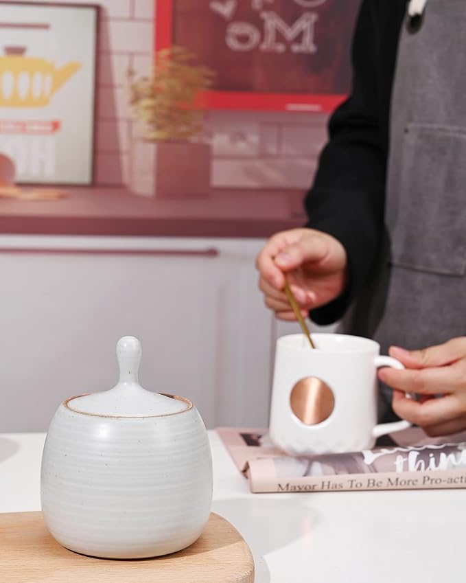 Kitchen Canisters Ceramic Storage Jar with Silicone Airtight Lid White | Retro Style High Quality Ceramic Food Storage Jar Roud Shape for Tea, Coffee, Nuts, Herb, Spice, Sugar