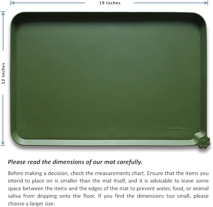 Hoki Found Silicone Pet Food Mat - High-Lips Dog Cat Bowl Placemat - Waterproof, Dark Olive