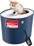 IRIS USA Large Top Entry Cat Litter Box, Hooded Privacy, Navy/White | Dog-Free Zone, Mess Containment System, Protected Interior, Dog Proof Pan, Odor Trapping, Easy Scoop Access