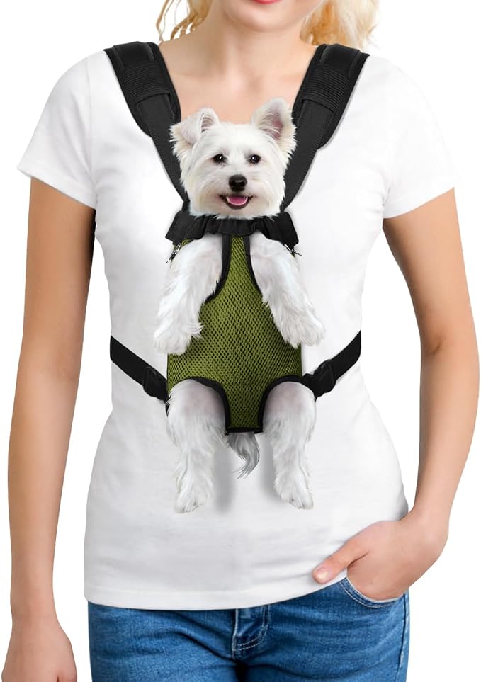 YUDODO Pet Dog Carrier Backpack Adjustable Front Carrier for Small Dog Cat | Legs Out Design, Easy-Fit Travel Backpack, Hiking and Walking, Durable Comfortable, Perfect for Outdoor, Army Green, S