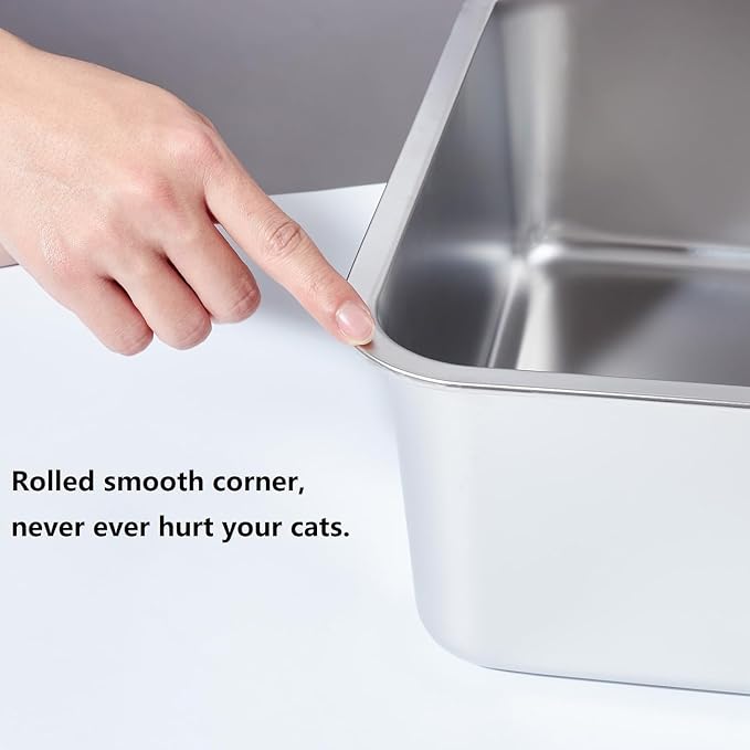Stainless Steel Litter Box XL-Large High Sided Cat Litter Box | Metal Cat Litter Box with Lid and Scooper, Easy Clean, Non Stick & No Smell-23"x15"x10"