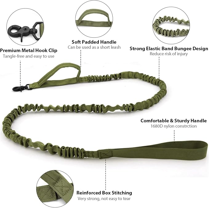 Tactical Dog Collar and Leash Set Heavy Duty Military Dog Collar with Handle and Metal Buckle for Medium and Large Dogs (Army Green, L)