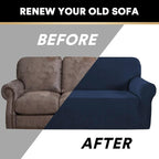 Stretch Loveseat Sofa Cover Slipcover Couch Cover for 2 Cushion Sofa Washable Sofa Cover for Pets Friendly Furniture Protector Covers with Non Slip Bottom(Loveseat, Navy)