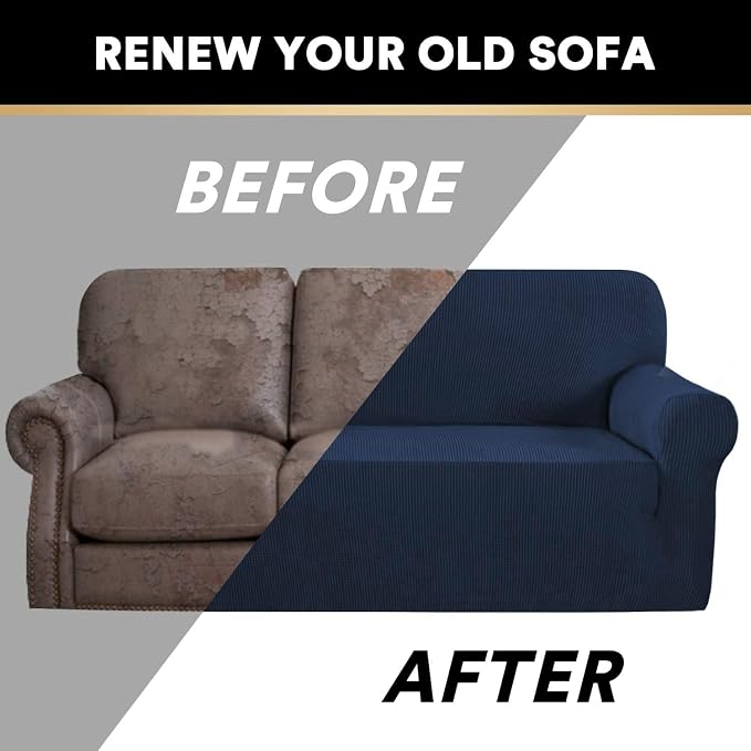 Stretch Loveseat Sofa Cover Slipcover Couch Cover for 2 Cushion Sofa Washable Sofa Cover for Pets Friendly Furniture Protector Covers with Non Slip Bottom(Loveseat, Navy)