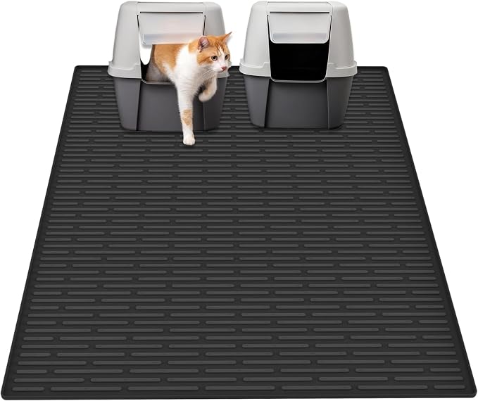 40"x30"(100cmx75cm) Extra Large Silicone Cat Litter Mat, XXL Litter Trapping Mat for Under Litter Box, Non-Slip Waterproof Kitty Litter Catcher, Easy to Clean Mat for Cats, Black