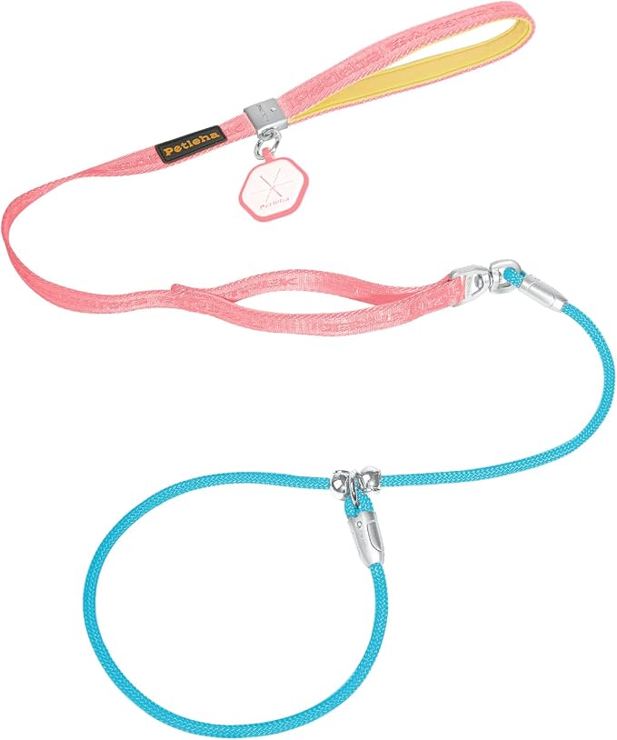 Dog Slip Leash with Double Padded Handles, Dog Training Lead to Stop Pulling,No-Pull Slip Leash and Collar Combo, Anti-Tangle,Traffic Control,Heavy Duty&Durable
