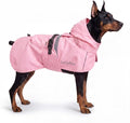 Luciphia Dog Raincoat, Adjustable Hooded Reflective Jacket with Pocket | Pink XXX-Large dog rain jacket with leash hole, buckle-on, non-stick fur. For daily walks.