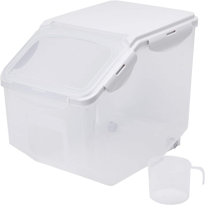 10 Liter / 20 lbs Rice Storage Container with Measuring Cup, BPA free, For Rice | Grain | Pet Food | Flour, 1 count, Clear