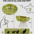 Mushroom Cat Bowl, Elevated Ceramic Cat Bowl, Avocado Green | Cute Mushroom Design • Avocado Green • Elevated Feeding • Whisker Friendly • Smooth Ceramic
