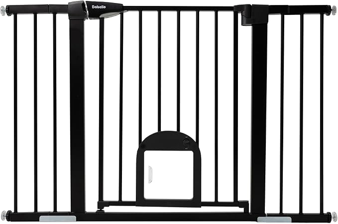 Babelio 29-48" Extra Wide Baby Gate with Adjustable Cat Door, CatPrivilege Ⅲ, Easy Install Pressure/Hardware Mounted, Auto Close Pet Door for Stairs, House, Doorways, Effortless Walk Thru, Black | Adjustable Small Pet Door, Easy Install Pressure/Hardwa...