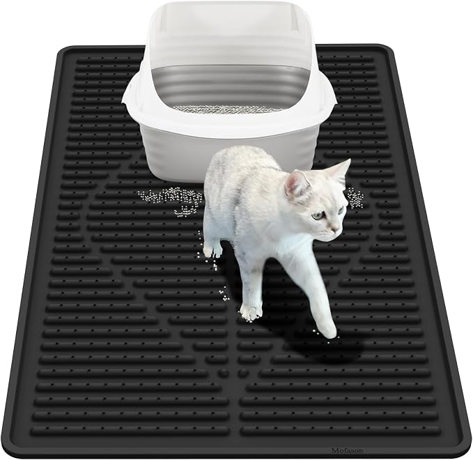 Mofason Silicone Cat Litter Mat XXL, Black Extra Large Litter Matt for Cat | Waterproof 38"x25" kitty litter box mat for floor; extra large pet trapping rug pad mat, cat litter catcher easy clean indoor