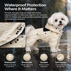LOVELONGLONG Waterproof Dog Raincoat with Removable Hood – Outdoor Full Body Dog Jacket, Windproof Snowproof Shell Suit – All Season Pet Rain Gear Ivory XXL