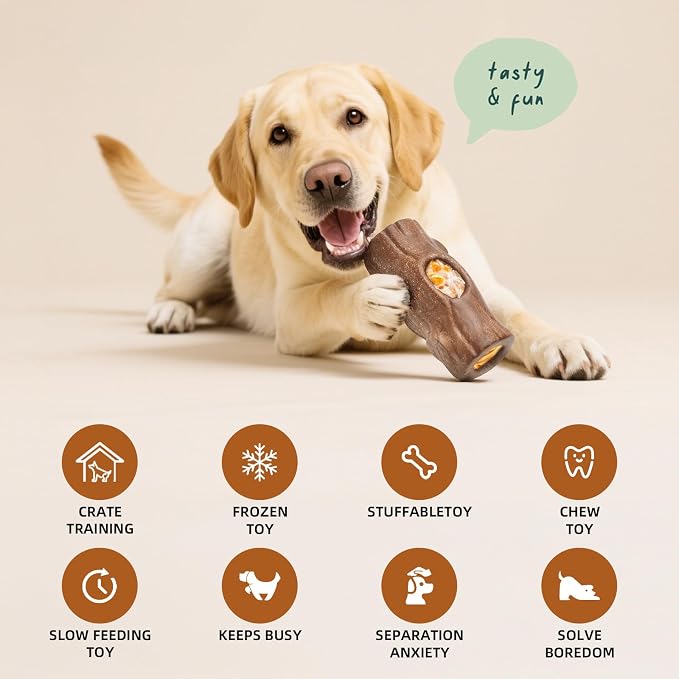 2 Pack Dog Toys for Aggressive Chewers – Interactive Indestructible Dog Toys to Keep Them Busy – Frozen Treat Toy for Large & Medium Dogs, Reduces Anxiety, Tree Stump & Corn Shapes