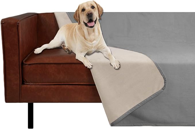 Ameritex Pet Bed Blanket Reversible 100% Waterproof Velvet Super Soft for Sofa and Bed (68x82 Inches, Light Grey+Beige)