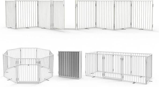 No Pawblems Full Metal Freestanding Dog Gate with Door, 30" Tall | Foldable Pet & Dog Fence for Stairs/Deck/Doorways, Indoor/Outdoor, Freestanding & Wall Mount, 208" Wide, 8 Panels, White