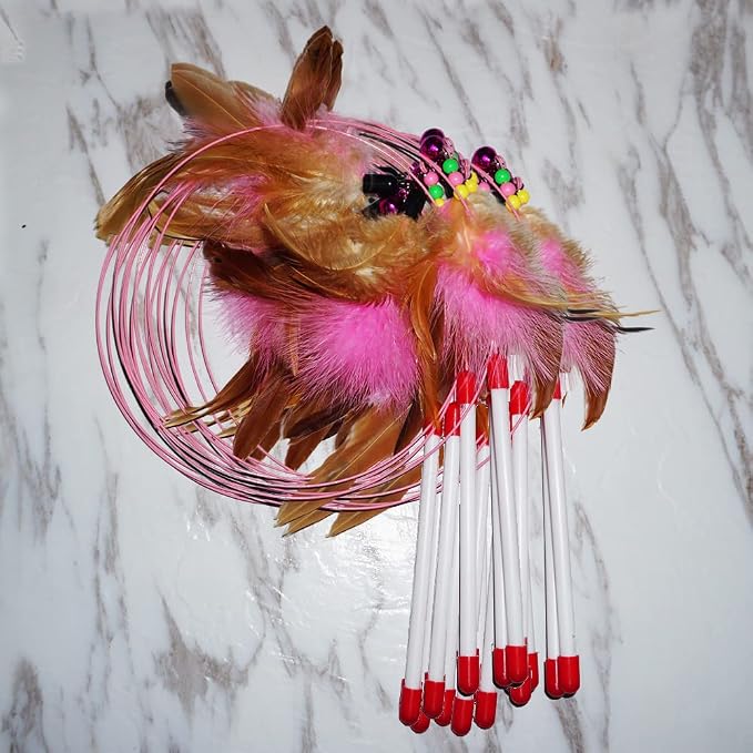 20 Pack Cat Feather Toy Wand, Interactive Pet Kitten Chaser Teaser Wire Wand with Bell Beads for Cat Exercise Play Fun Gifts - Wholesale