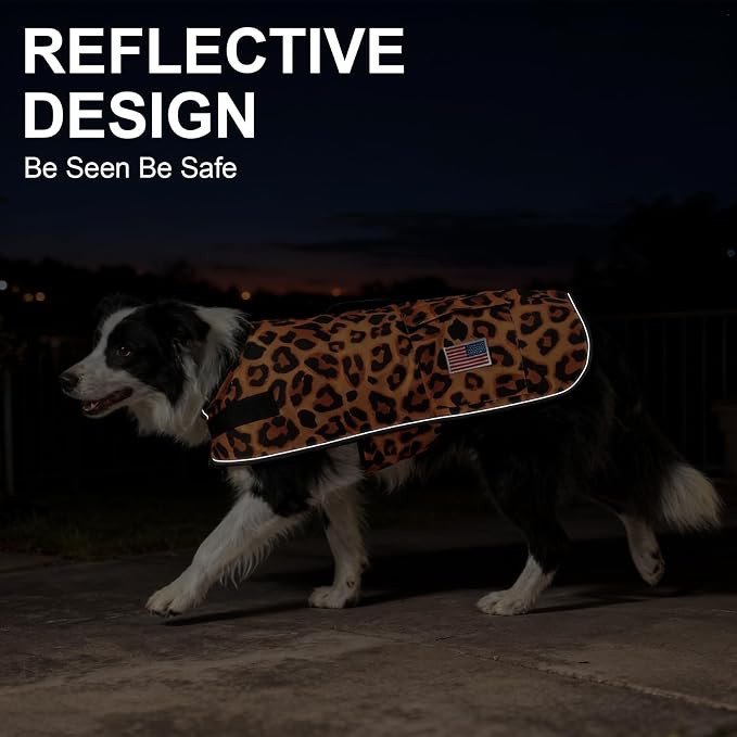 BEAUTYZOO Dog Winter Coat for X-Large Dogs Waterproof, Warm Reflective Great Dane Oxford Canvas Jacket, Fleece Dog Cold Weather Coats Windproof for Female Male Dogs, Leopard XL