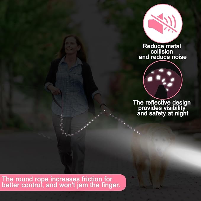 HOMIMP Chew Proof Dog Leash for Medium Large Dogs, Reflective 6 FT Heavy Duty Metal Chain Dog Leashes with Soft Padded Handle, Anti Bite Durable Rope Leashes for Pitbull, Non Chewable, Light Pink