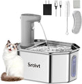 Cat Water Fountain Stainless Steel,Cordless,Rechargeable,2.6L,1 Filter | cat fountain,wireless,water fountain for cats,outdoor,indoor,battery operated,motion sensor,metal,auto,outside,automatic