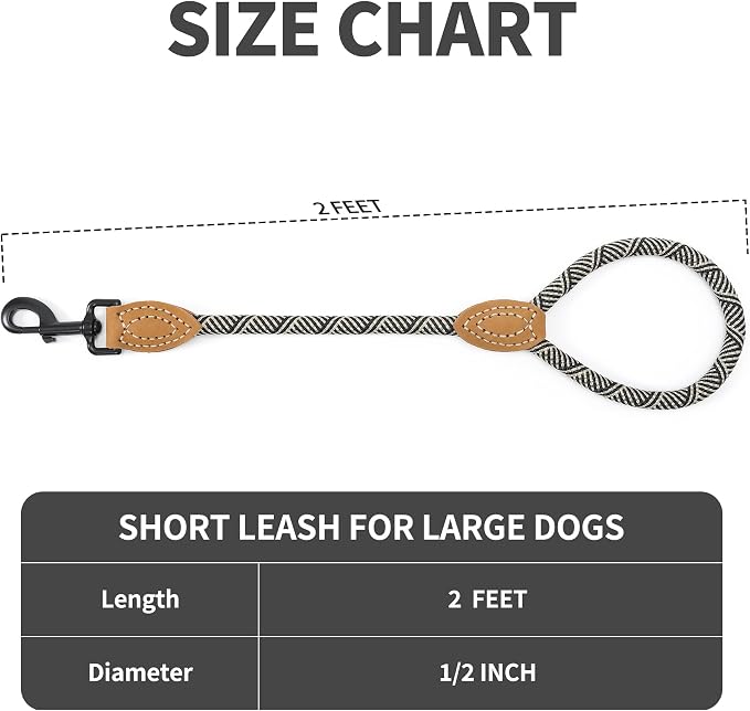 Mile High Life Short Dog Leash with Genuine Leather Connection | Rope Leash, Heavy Duty 360° Swivel Metal Clasp, for Small Medium & Large Dogs (White, 48 Inch)