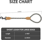 Mile High Life Short Dog Leash with Genuine Leather Connection | Rope Leash, Heavy Duty 360° Swivel Metal Clasp, for Small Medium & Large Dogs (White, 48 Inch)