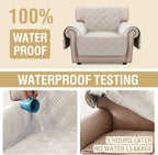 H.VERSAILTEX 100% Waterproof Slipcover Chair Covers Modern Sofa Chair Covers Stay in Place Furniture Protector with Elastic Straps (Chair, French Oak/Beige)