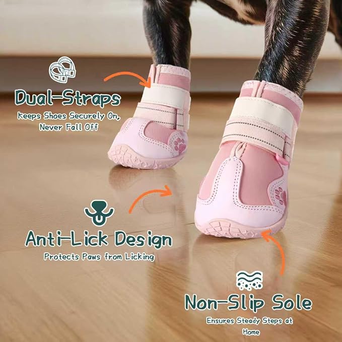 Dog Shoes for Small Dogs, Puppy Dog Boots for Winter Snow, Hot Pavement, Dog Booties & Paw Protectors Pink Size 2