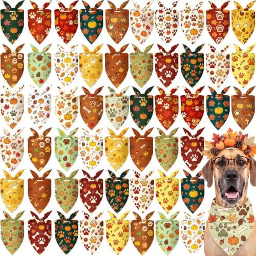 Preboun 50 Pcs Fall Paw Print Dog Bandanas Bulk, Autumn Thanksgiving Party by Preboun