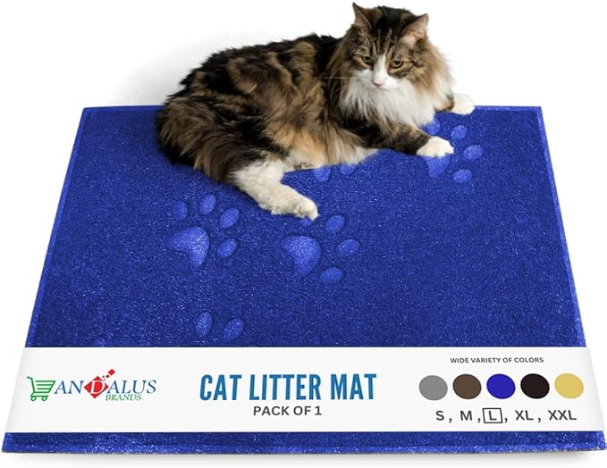 Andalus Large Cat Litter Mat, Pack of 1 - Waterproof, Non-Slip & Easy to Clean Cat Litter Box Mat for Extra Efficient Pet Litter-Trapping, Blue (30” X 18”)