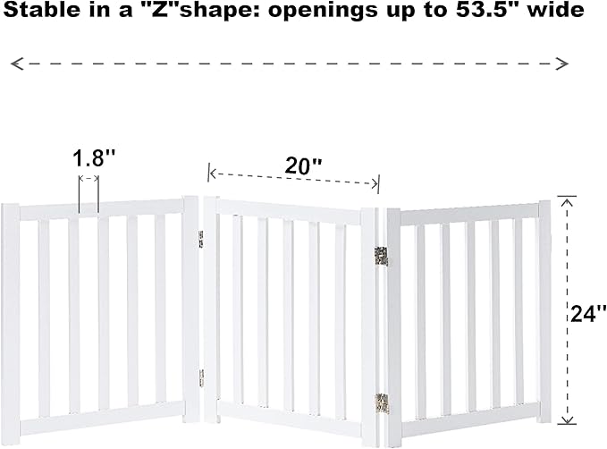 LZRS Wooden Free Standing Foldable Dog Gate Indoor – 60" W x 24" H,Step-Over Safety Pet Gate for Doorways, Stairs, Hallways, Indoor Dog Barrier for Small to Medium Dogs & Puppies, White