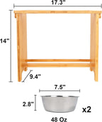HTB Elevated Dog Bowl Stand with 2 Stainless Steel Bowls-14 H XLarge Bamboo | Raised Dog Bowl Stand, 14"tall, 48 Oz Bowls, for Large Sized Dogs, Pet-safe, Solid Bamboo
