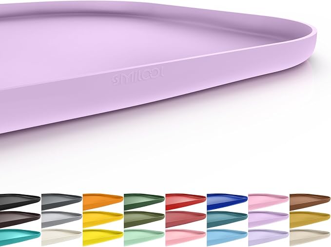 SMILOOL Silicone Pet Food Mat with Raised Edge for Food and Water Bowl, Dog Feeding Mats, Cat Food Trays for Floor Waterproof, Rubber Tray for Dogs and Cats, 22 x 14 x 0.8 Lavender