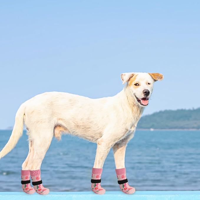 SCENEREAL Anti Slip Dog Socks to Prevent Licking Paws for Hardwood Floors | Double Sides Dog Shoes Boots & Paw Protectors for Hot/Cold Pavement, Dog Grippy Booties for Small Medium Large Senior Dogs