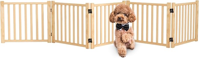 Wooden Freestanding Dog Gate Indoor- 16.9" H 5 Panels | No-Painted Foldable Dog Gates, Portable Doggy Gate for Stairs Doorways Hallways