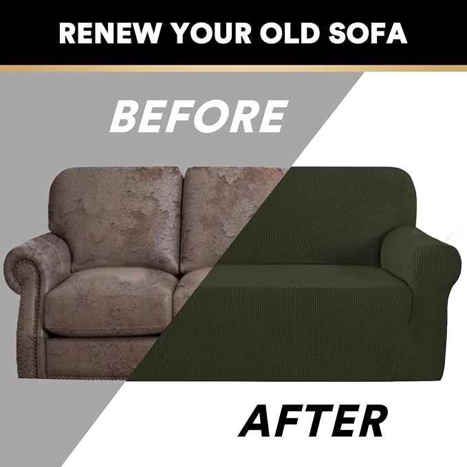 Stretch Sofa Slipcover 1 Piece Sofa Cover for 3 Cushion Couch Furniture Protector/Cover Couch with Elastic Bottom Soft and Durable Sofa Cover Pet Protector (XL Sofa, Olive)