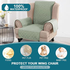 Turquoize 100% Waterproof Wing Chair Cover Wing Armchair Slipcovers Chair Couch Protector Triple Non-Slip Sofa Slipcover for Wing Chair Furniture Protector for Pets, Kids,Dog (Wing Chair, Sage)