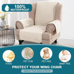 Turquoize 100% Waterproof Wing Chair Cover Wing Armchair Slipcovers Chair Couch Protector Triple Non-Slip Sofa Slipcover for Wing Chair Furniture Protector for Pets, Kids,Dog (Wing Chair, Ivory)