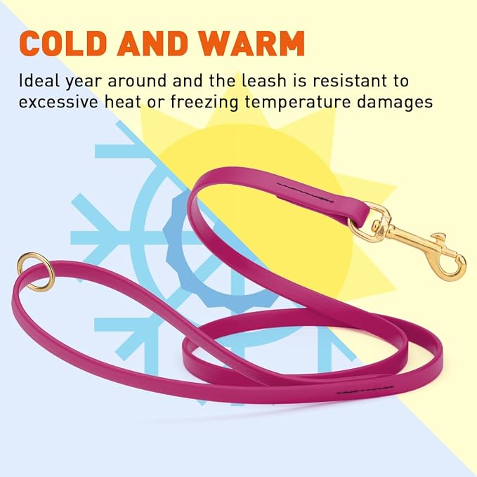Viper Biothane K9 Working Dog Leash Waterproof Lead for Tracking Training Schutzhund Odor-Proof Long Line with Solid Brass Snap for Puppy Medium and Large Dogs 6ft, Magenta Pink