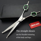 7 inches Safe Dog Grooming Scissors Set with Round Tip,Straight & Thinning & Curved Shears Set with comb for Dog & Cat Grooming &human hair cutting (Green 4 in 1 with comb)