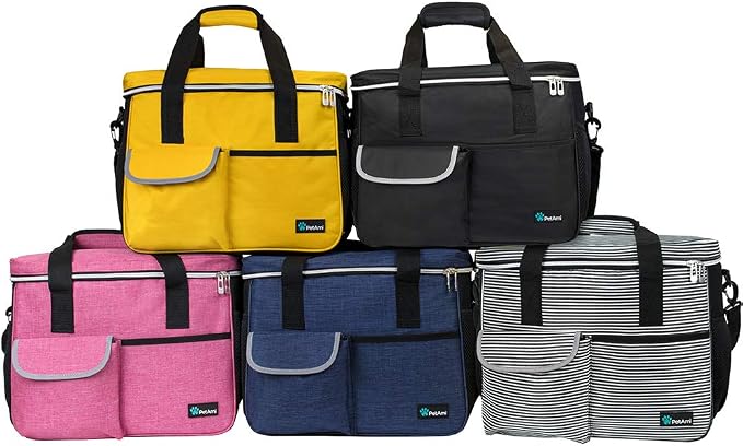 PetAmi Dog Travel Bag Organizer, Pet Travel Kit with 2 Food Containers & 2 Collapsible Dog Bowls, Pet Supplies Tote with Luggage Sleeve, Weekend Road Trip Camping Essentials, Black, Medium