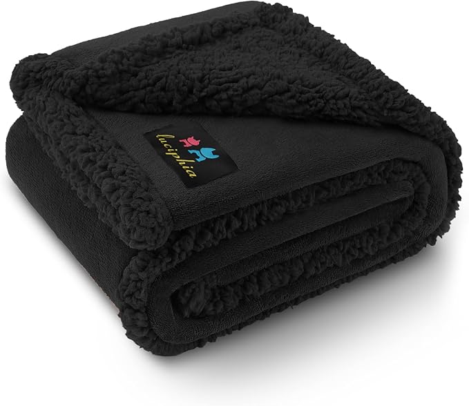 Waterproof Pet Blanket, Liquid Pee Proof Dog Blanket for Sofa Bed Couch, Reversible Sherpa Fleece Furniture Protector Cover for Small Medium Large Dogs Cats, Black Small（40" x 28"） | waterproof pet blanket sherpa fleece reversible couch cover bed prote...