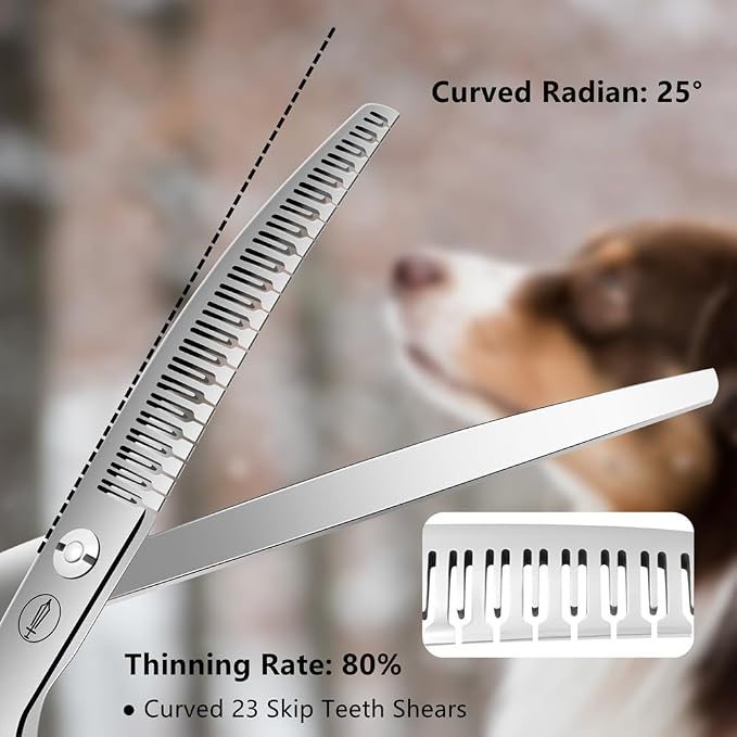 HASHIMOTO Curved Eraser Dog Grooming Scissors, 23 Teeth, 7.0 inch. | 80% Thinning Rate,Light Weight, Designed for Bulking off Coat Quickly, 440C Stainless Steel.